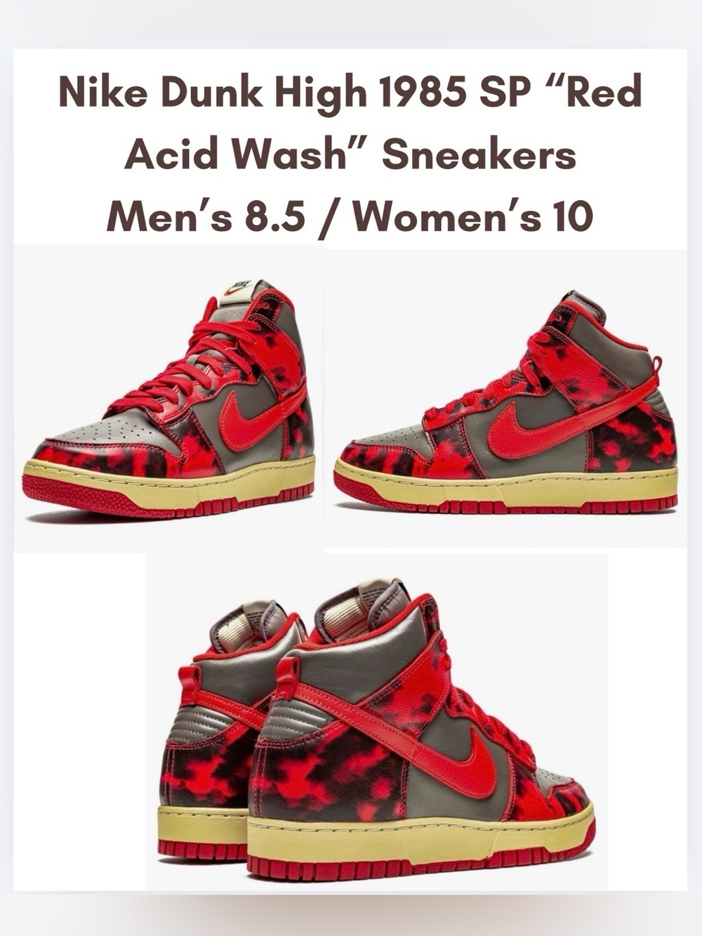 Nike Dunk High 1985 SP Red Acid Wash DD9404-600 Men’s 8.5 - Box & Laces
